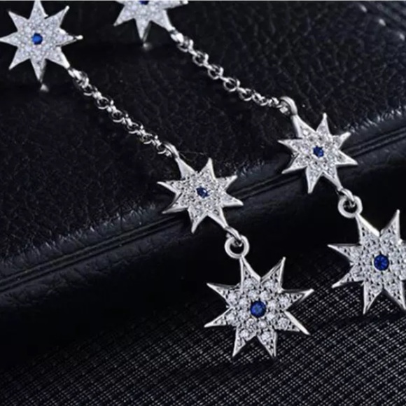 🌟 New! Silver Sterling Long Star ⭐️ Chain Earrings - Picture 3 of 4